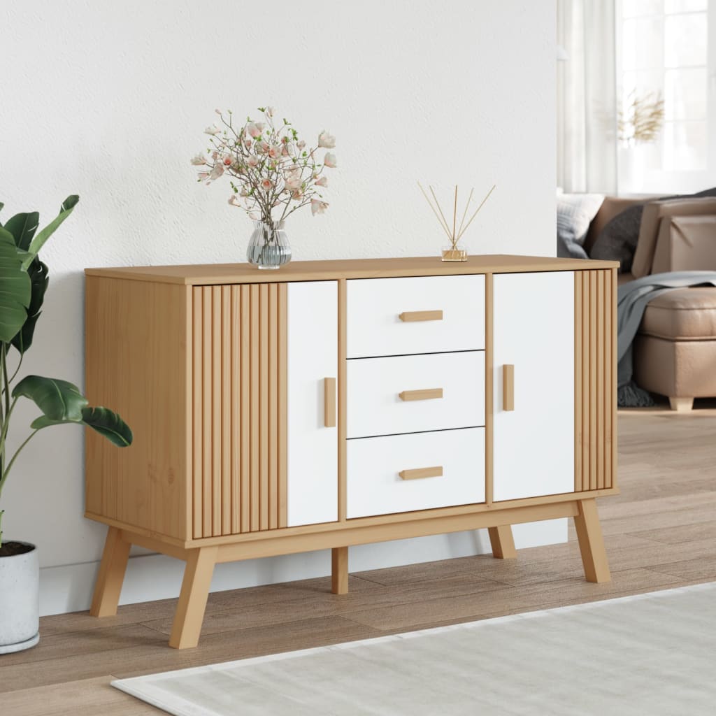 Dressoir OLDEN 114x43x73,5 cm massief grenenhout wit en bruin is nu te koop bij PeponiXL, paradijselijk wonen!