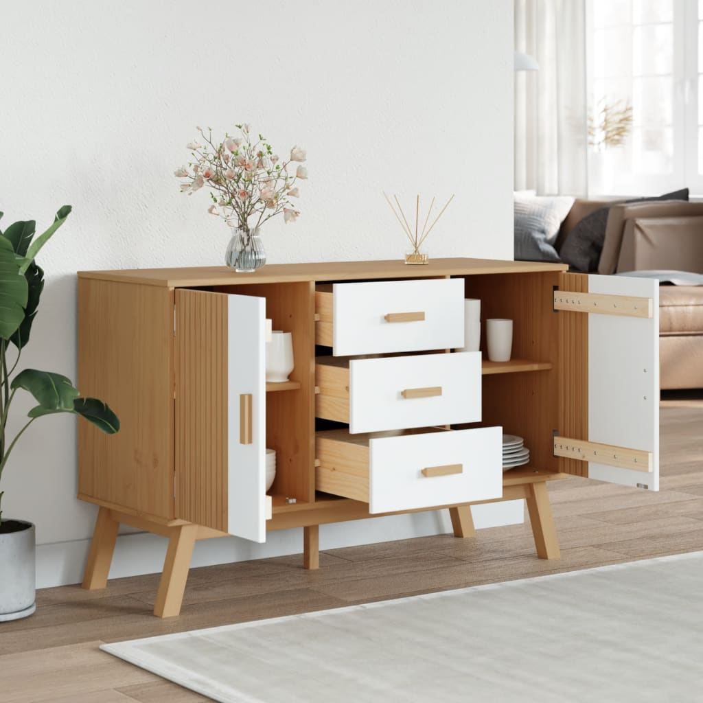 Dressoir OLDEN 114x43x73,5 cm massief grenenhout wit en bruin is nu te koop bij PeponiXL, paradijselijk wonen!