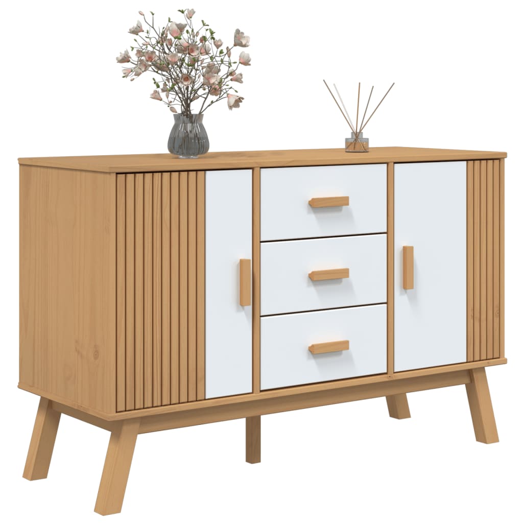 Dressoir OLDEN 114x43x73,5 cm massief grenenhout wit en bruin is nu te koop bij PeponiXL, paradijselijk wonen!