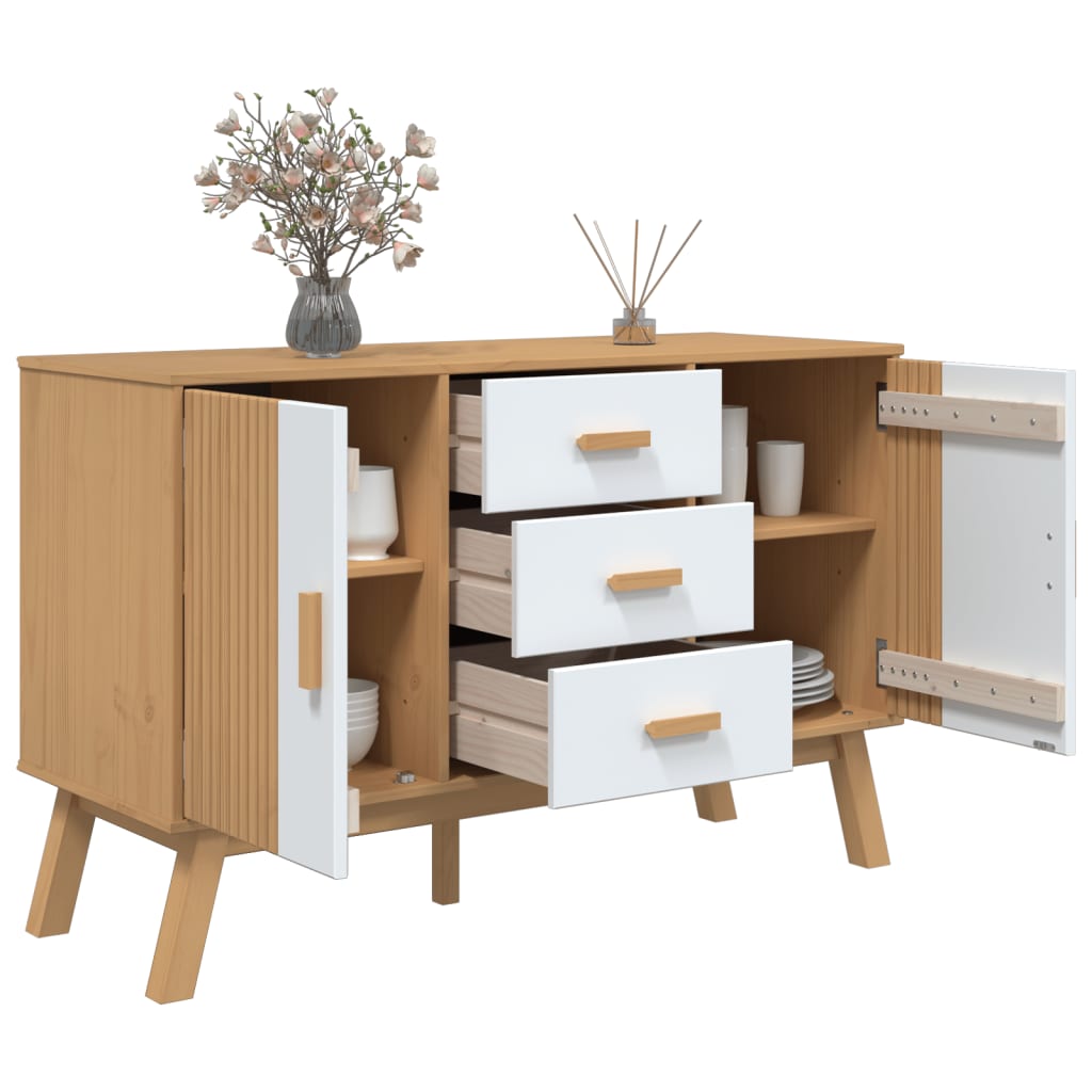 Dressoir OLDEN 114x43x73,5 cm massief grenenhout wit en bruin is nu te koop bij PeponiXL, paradijselijk wonen!