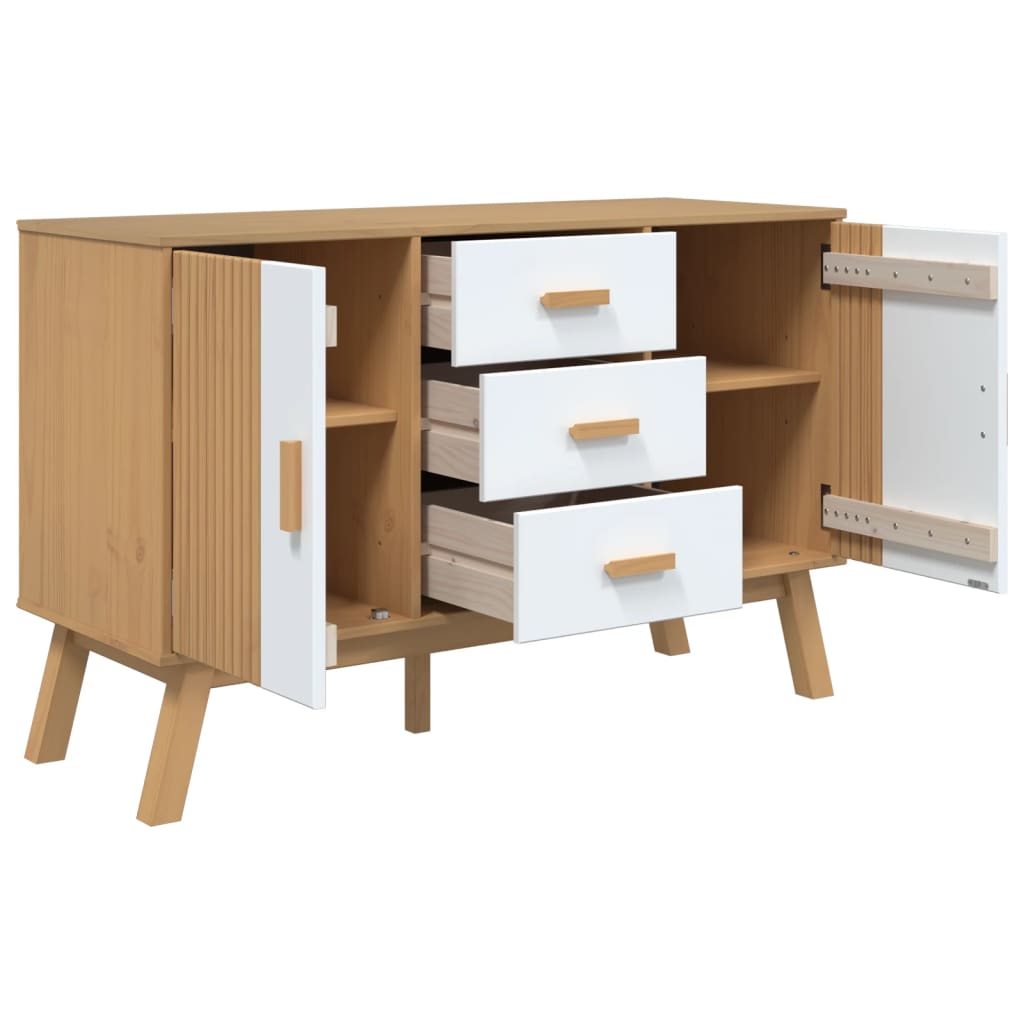 Dressoir OLDEN 114x43x73,5 cm massief grenenhout wit en bruin is nu te koop bij PeponiXL, paradijselijk wonen!