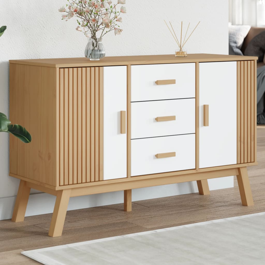 Dressoir OLDEN 114x43x73,5 cm massief grenenhout wit en bruin is nu te koop bij PeponiXL, paradijselijk wonen!