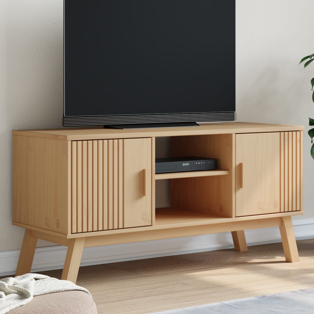 Tv-meubel OLDEN 114x43x57 cm massief grenenhout bruin is nu te koop bij PeponiXL, paradijselijk wonen!