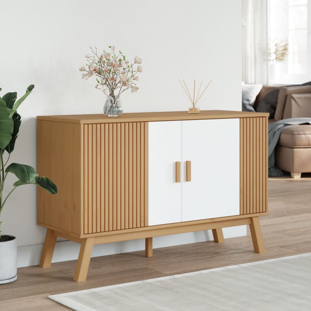 Dressoir OLDEN 114x43x73,5 cm massief grenenhout wit en bruin is nu te koop bij PeponiXL, paradijselijk wonen!