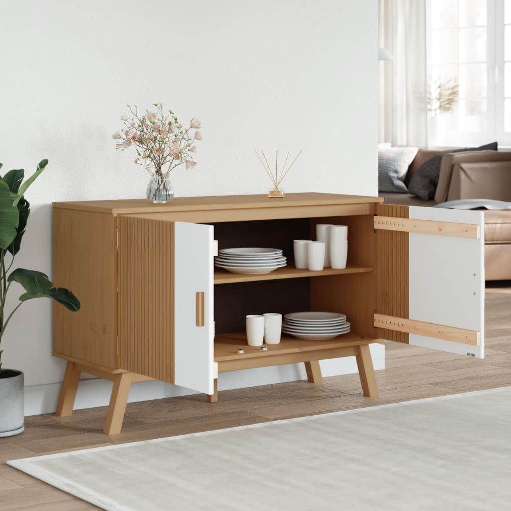 Dressoir OLDEN 114x43x73,5 cm massief grenenhout wit en bruin is nu te koop bij PeponiXL, paradijselijk wonen!