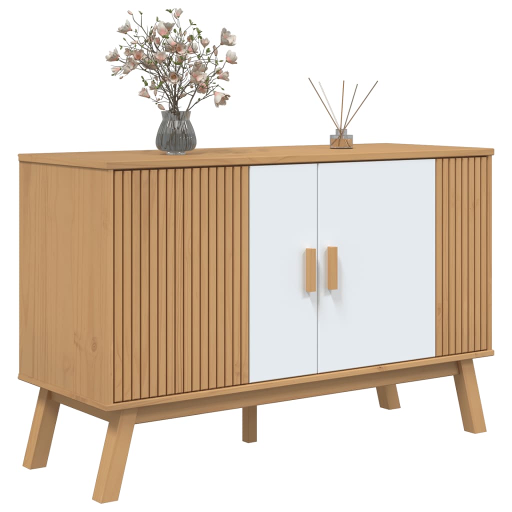 Dressoir OLDEN 114x43x73,5 cm massief grenenhout wit en bruin is nu te koop bij PeponiXL, paradijselijk wonen!