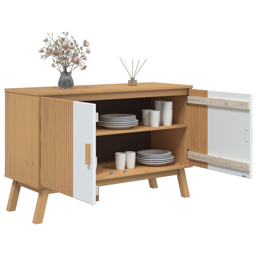 Dressoir OLDEN 114x43x73,5 cm massief grenenhout wit en bruin is nu te koop bij PeponiXL, paradijselijk wonen!