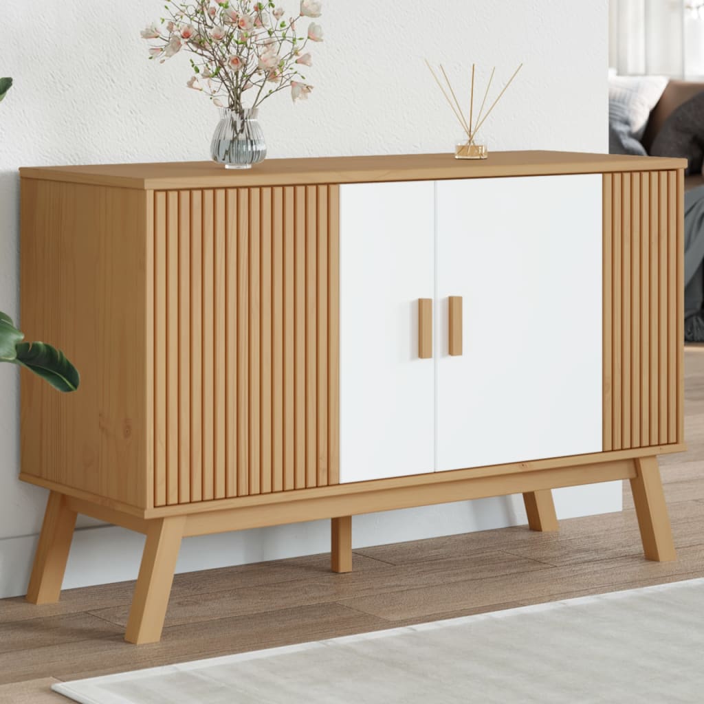 Dressoir OLDEN 114x43x73,5 cm massief grenenhout wit en bruin is nu te koop bij PeponiXL, paradijselijk wonen!