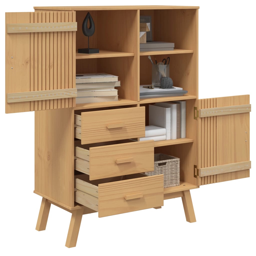 Hoge kast OLDEN 85x43x125 cm massief grenenhout bruin is nu te koop bij PeponiXL, paradijselijk wonen!