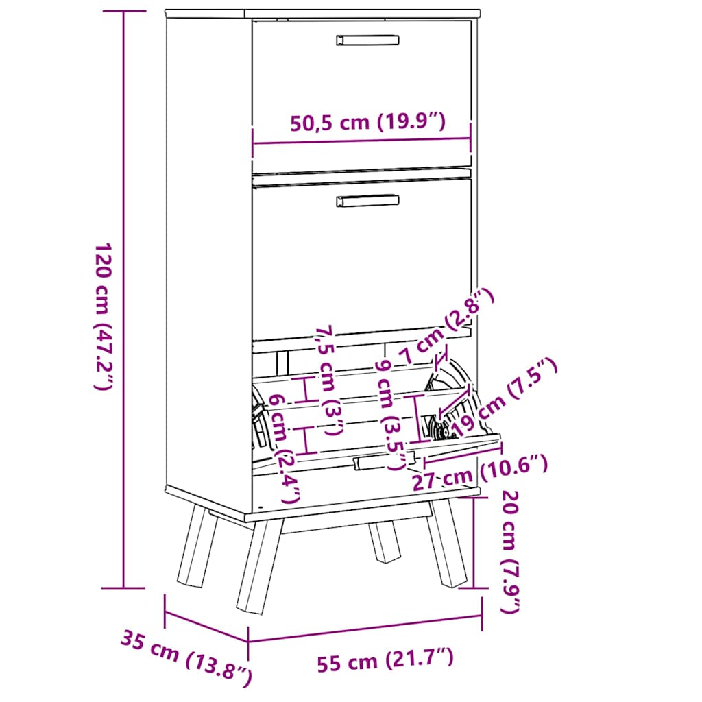 Schoenenkast OLDEN 55x35x120 cm grenenhout grijs en bruin is nu te koop bij PeponiXL, paradijselijk wonen!