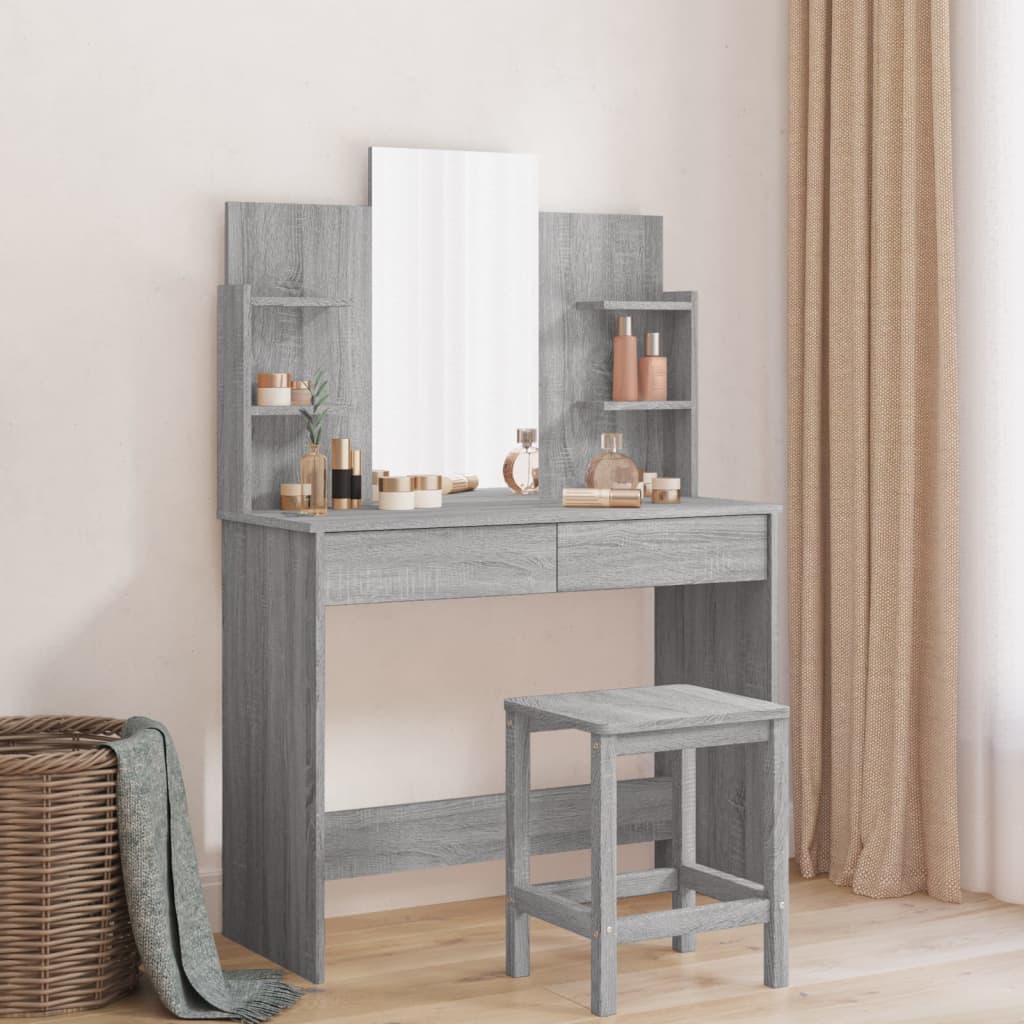 Kaptafel met spiegel 96x39x142 cm grijs sonoma eikenkleurig is nu te koop bij PeponiXL, paradijselijk wonen!