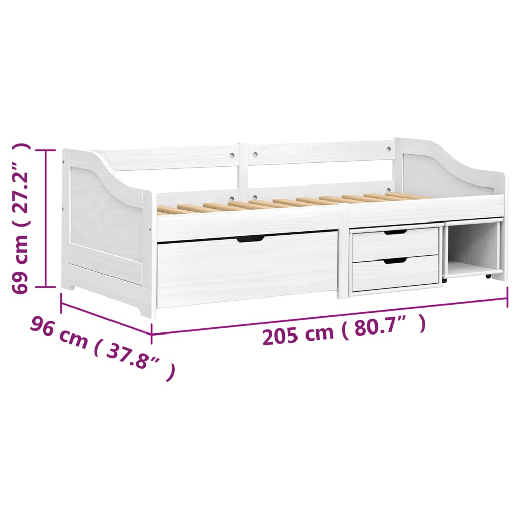 Slaapbank met 3 lades IRUN 90x200 cm massief grenenhout wit is nu te koop bij PeponiXL, paradijselijk wonen!