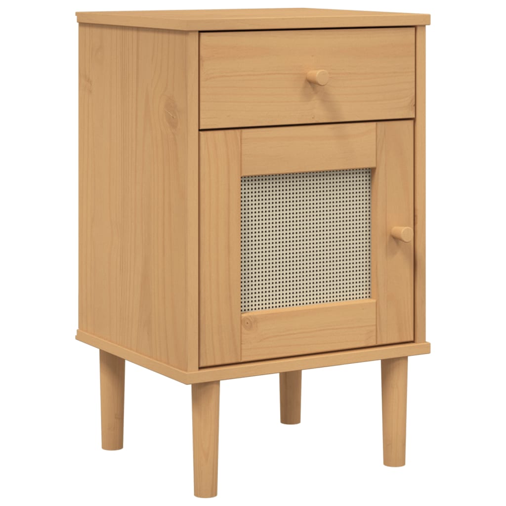 Nachtkastje SENJA rattan-look 40x35x65 cm grenenhout bruin is nu te koop bij PeponiXL, paradijselijk wonen!