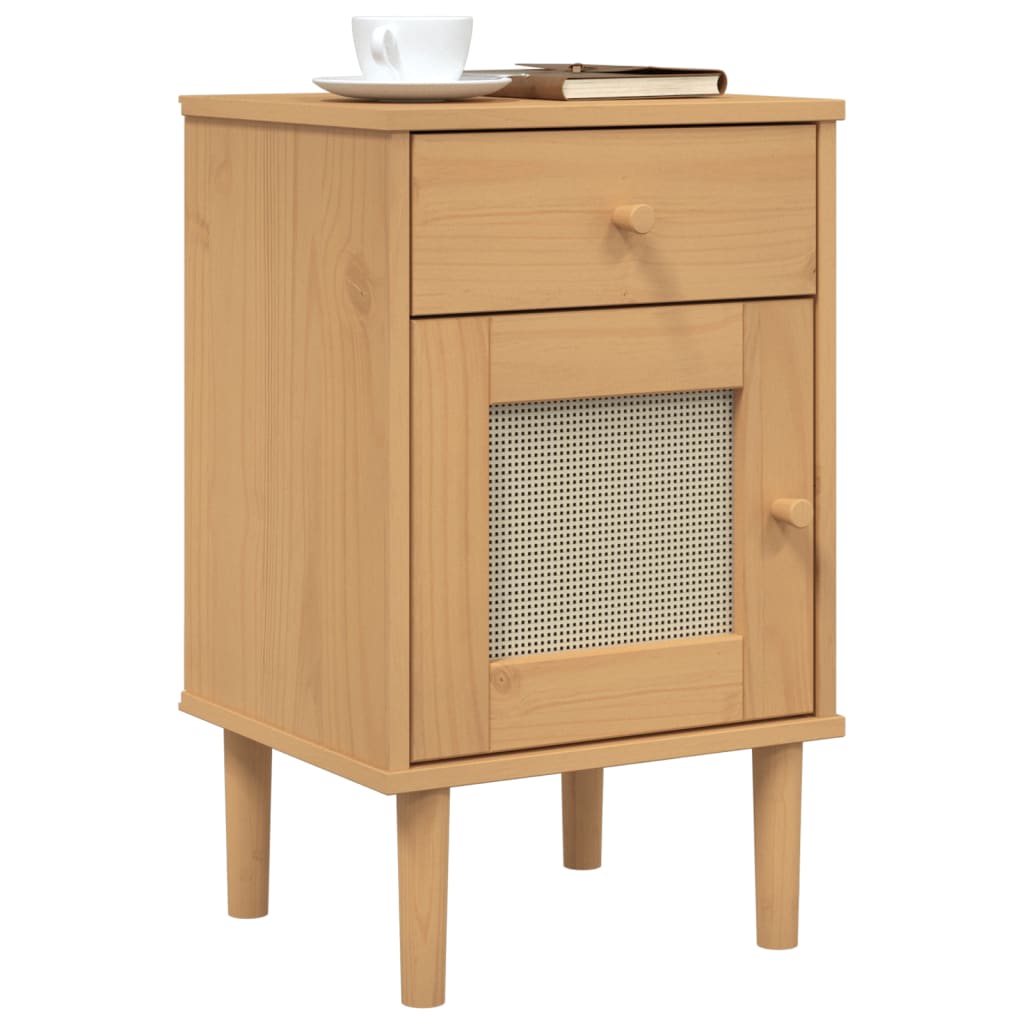 Nachtkastje SENJA rattan-look 40x35x65 cm grenenhout bruin is nu te koop bij PeponiXL, paradijselijk wonen!