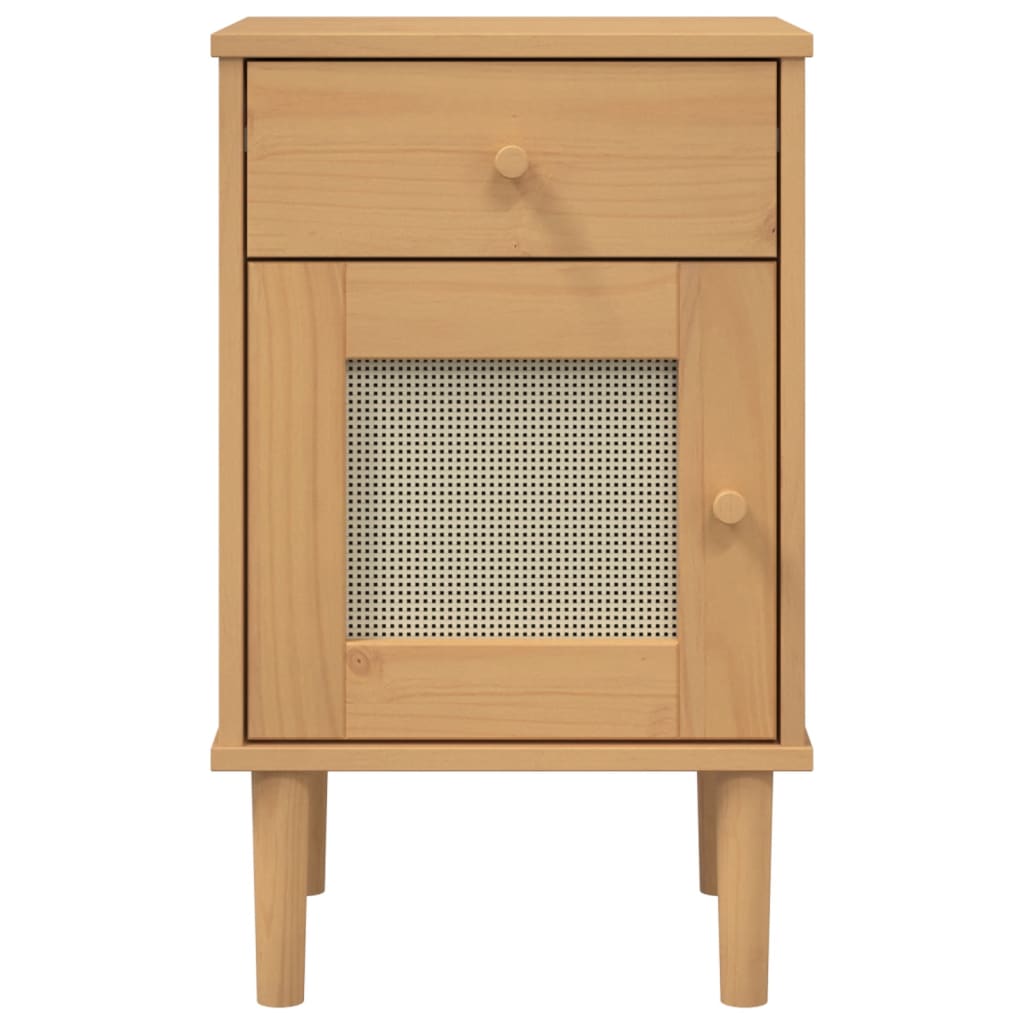 Nachtkastje SENJA rattan-look 40x35x65 cm grenenhout bruin is nu te koop bij PeponiXL, paradijselijk wonen!