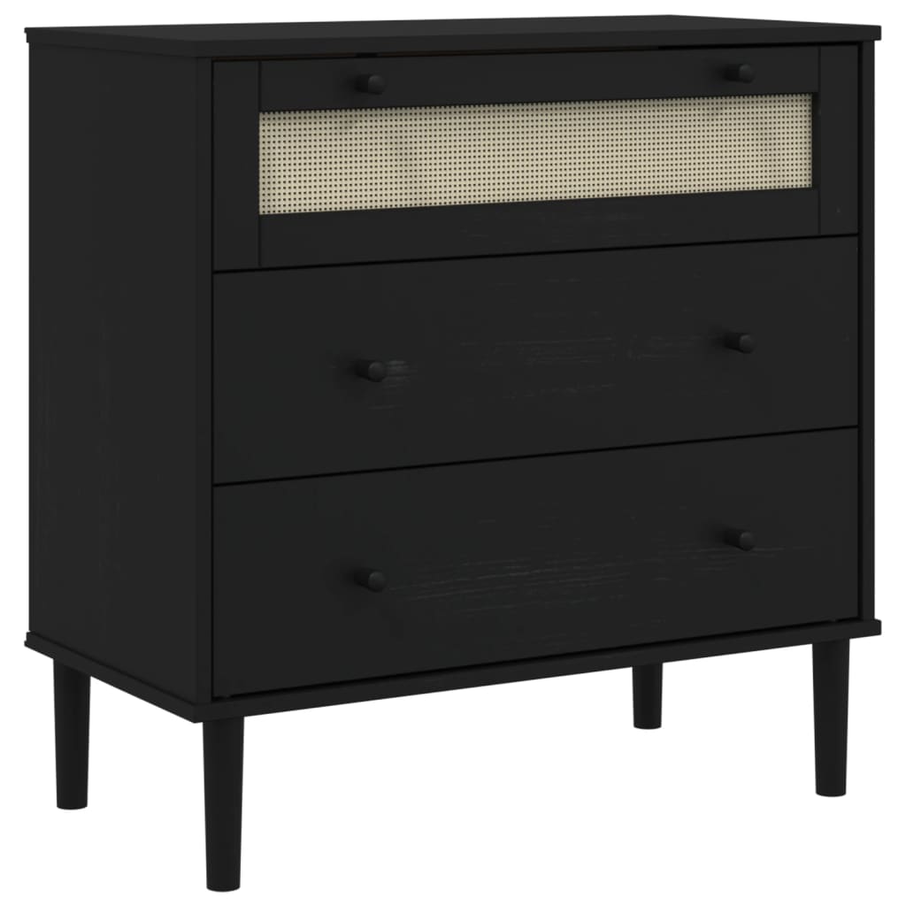 Ladekast SENJA rattan-look 80x40x80 cm massief grenenhout zwart is nu te koop bij PeponiXL, paradijselijk wonen!
