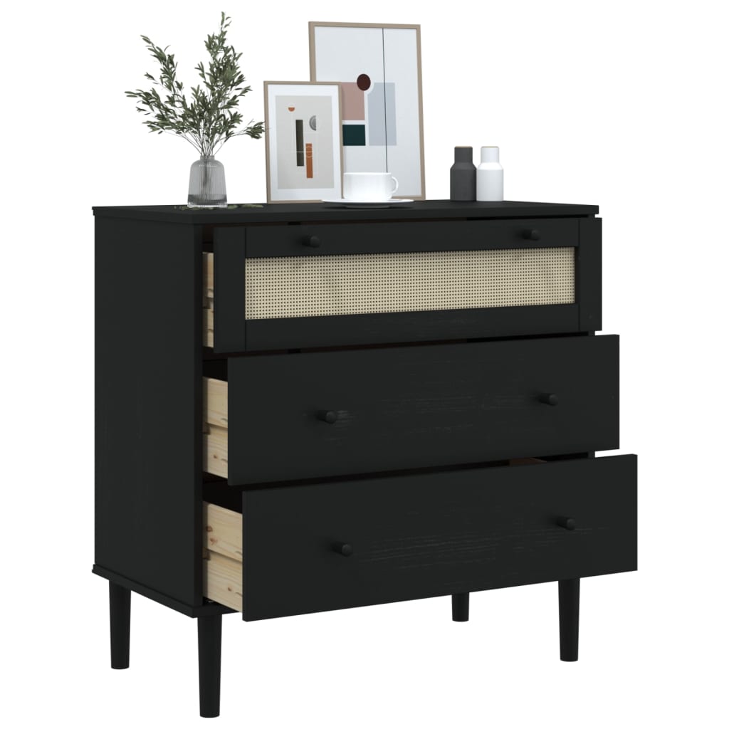 Ladekast SENJA rattan-look 80x40x80 cm massief grenenhout zwart is nu te koop bij PeponiXL, paradijselijk wonen!