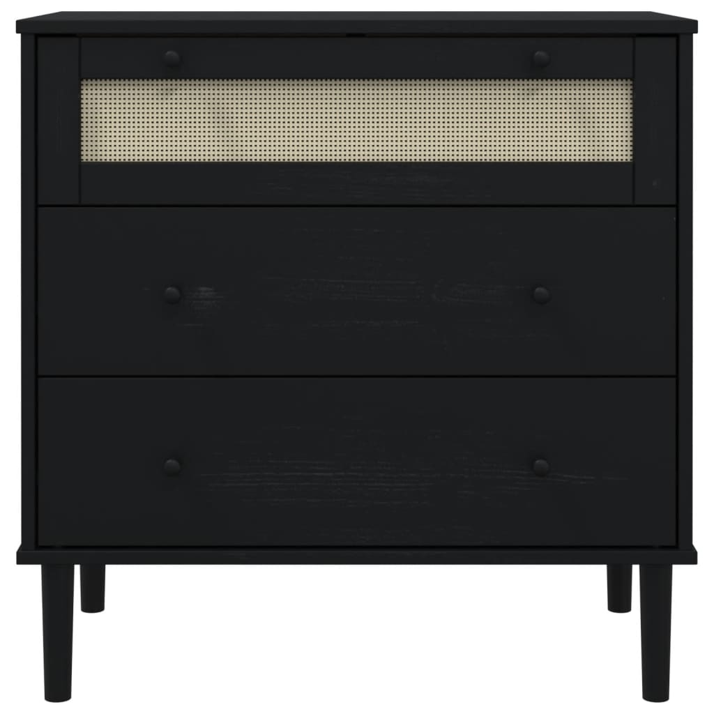 Ladekast SENJA rattan-look 80x40x80 cm massief grenenhout zwart is nu te koop bij PeponiXL, paradijselijk wonen!