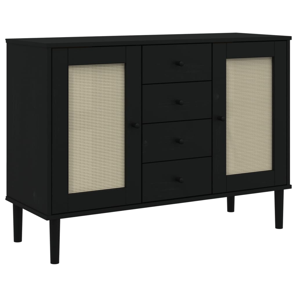 Dressoir SENJA rattan-look 112x40x80 cm grenenhout zwart is nu te koop bij PeponiXL, paradijselijk wonen!