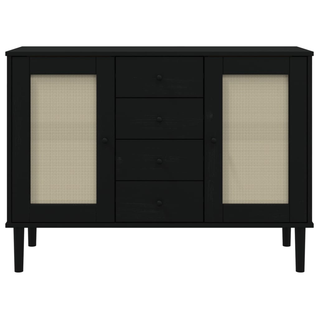 Dressoir SENJA rattan-look 112x40x80 cm grenenhout zwart is nu te koop bij PeponiXL, paradijselijk wonen!