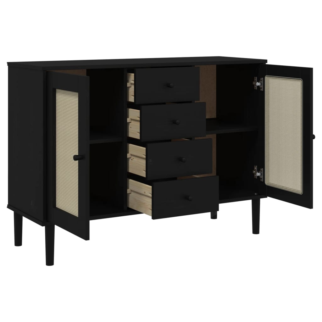 Dressoir SENJA rattan-look 112x40x80 cm grenenhout zwart is nu te koop bij PeponiXL, paradijselijk wonen!