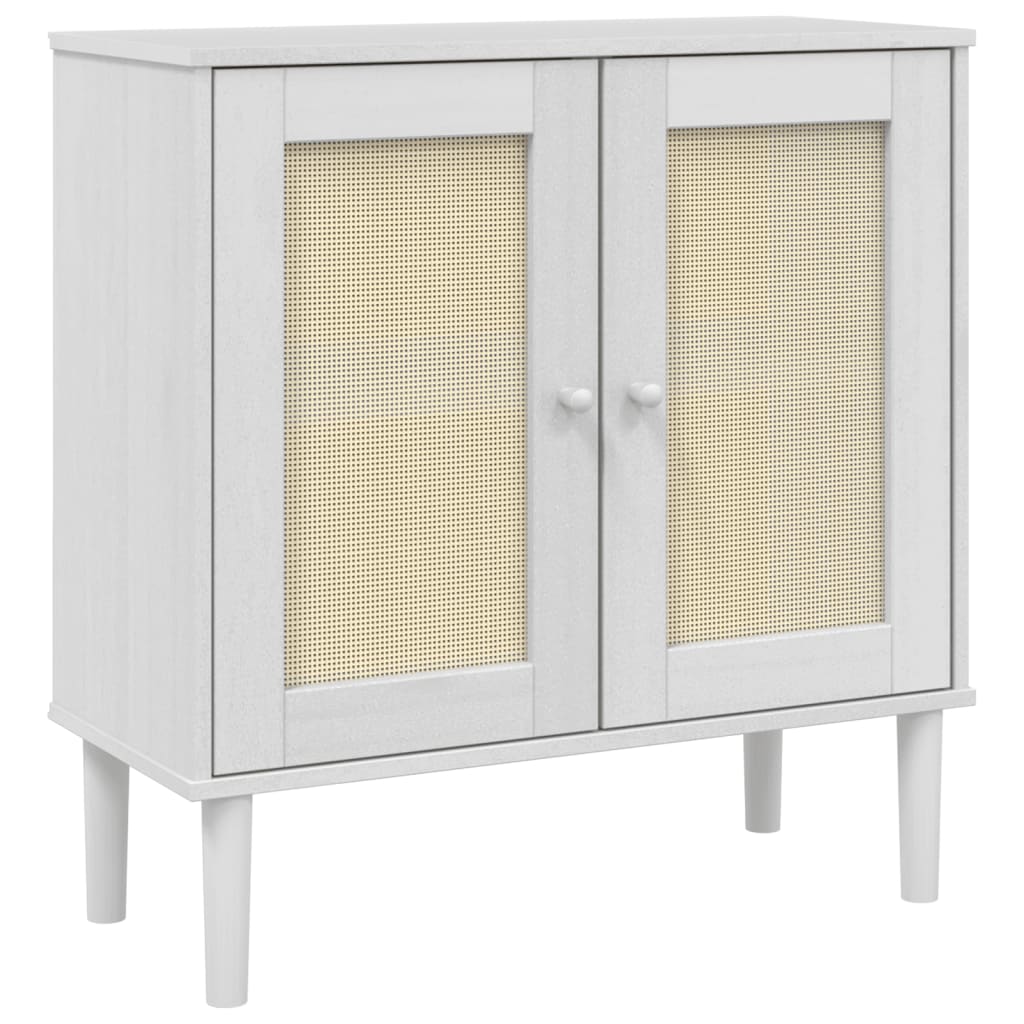 Dressoir SENJA 80x35x80 cm rattan look massief grenenhout wit is nu te koop bij PeponiXL, paradijselijk wonen!