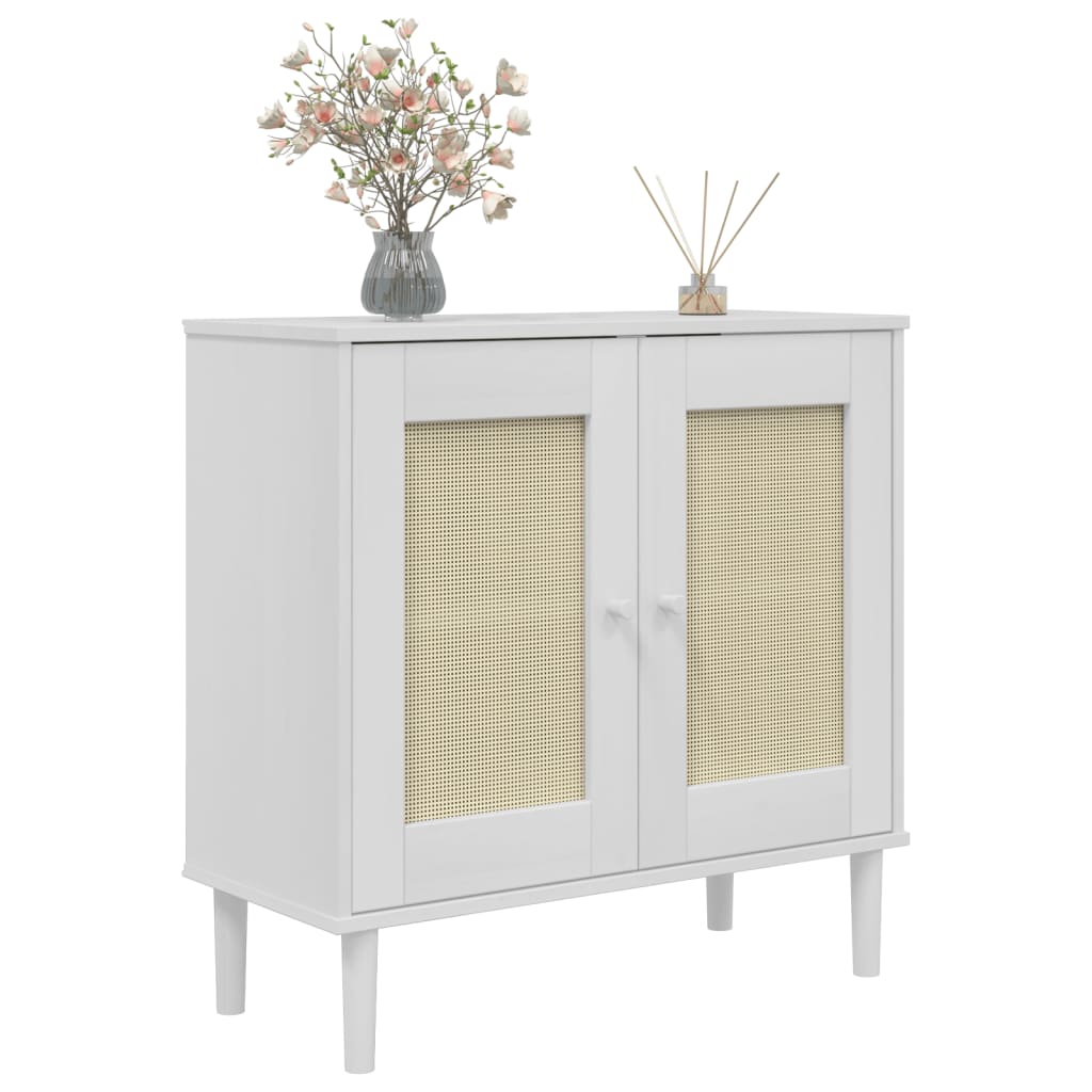 Dressoir SENJA 80x35x80 cm rattan look massief grenenhout wit is nu te koop bij PeponiXL, paradijselijk wonen!