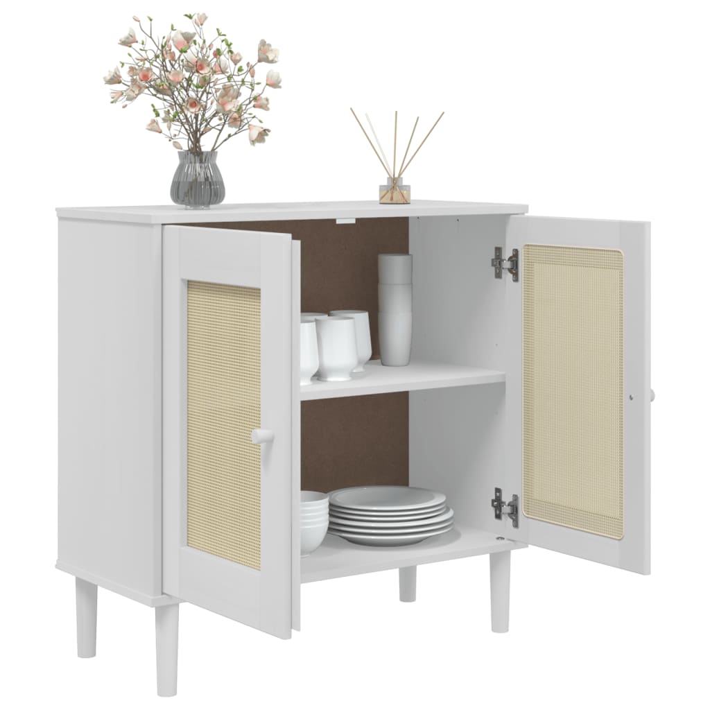 Dressoir SENJA 80x35x80 cm rattan look massief grenenhout wit is nu te koop bij PeponiXL, paradijselijk wonen!