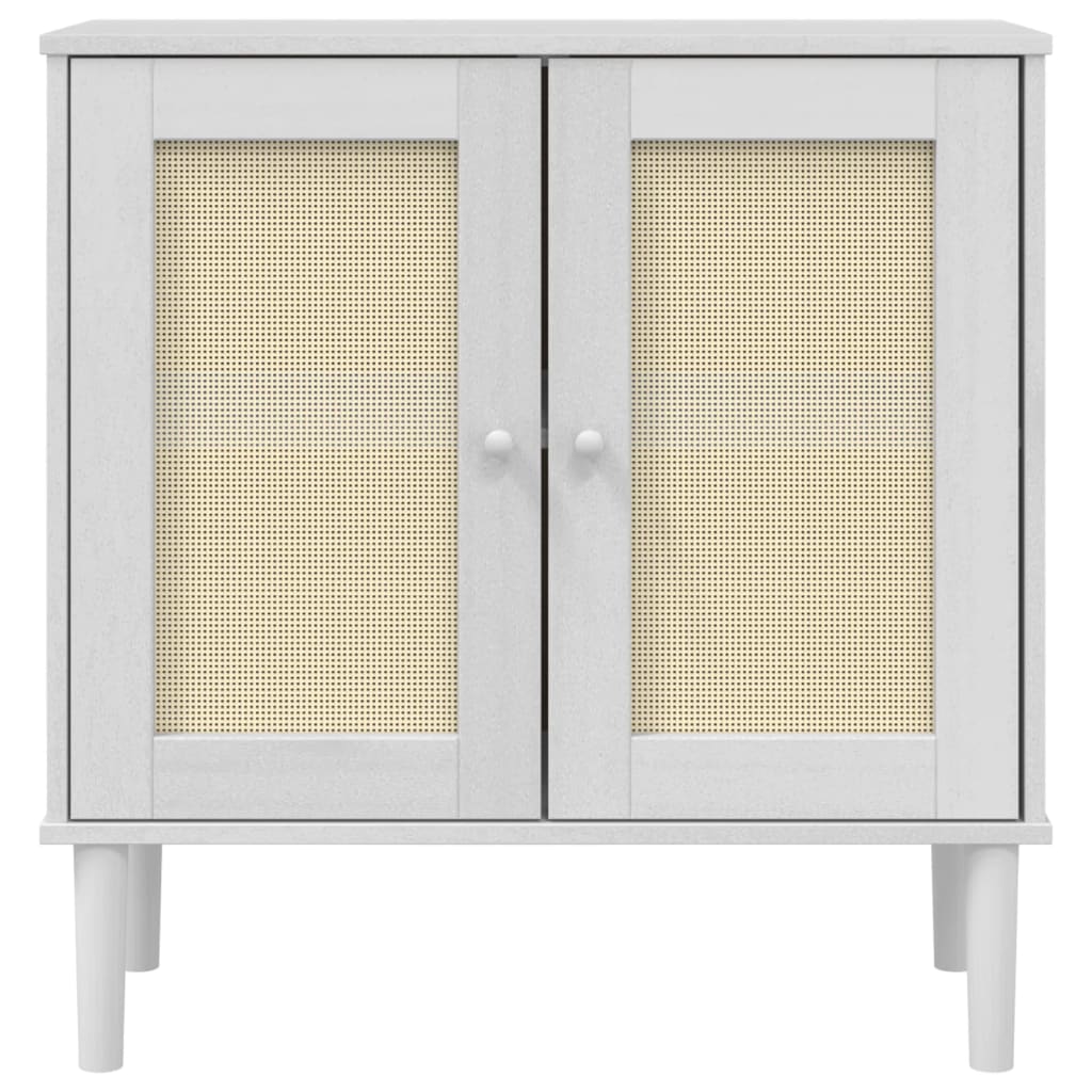 Dressoir SENJA 80x35x80 cm rattan look massief grenenhout wit is nu te koop bij PeponiXL, paradijselijk wonen!