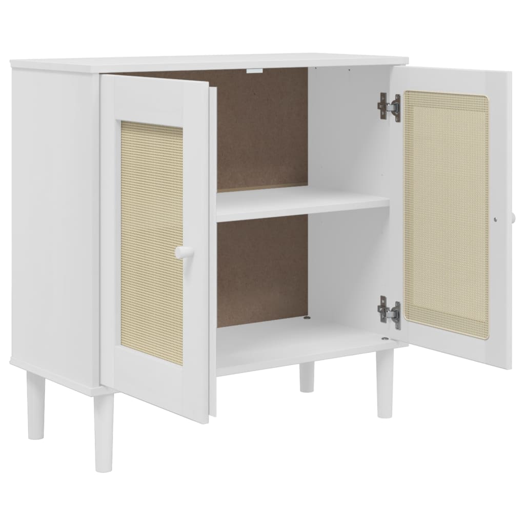 Dressoir SENJA 80x35x80 cm rattan look massief grenenhout wit is nu te koop bij PeponiXL, paradijselijk wonen!