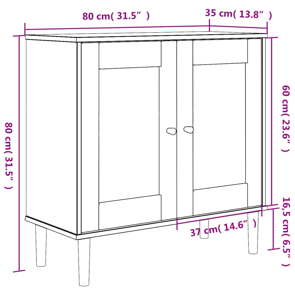 Dressoir SENJA 80x35x80 cm rattan look massief grenenhout wit is nu te koop bij PeponiXL, paradijselijk wonen!