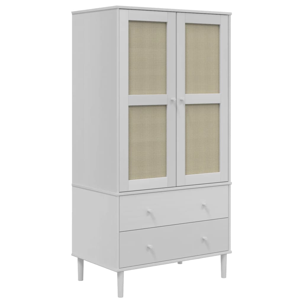 Kledingkast SENJA 90x55x175 cm rattan look grenenhout wit is nu te koop bij PeponiXL, paradijselijk wonen!