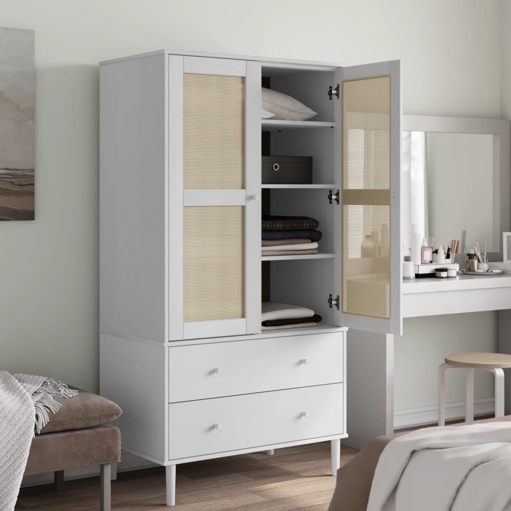 Kledingkast SENJA 90x55x175 cm rattan look grenenhout wit is nu te koop bij PeponiXL, paradijselijk wonen!