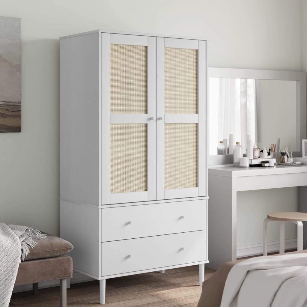 Kledingkast SENJA 90x55x175 cm rattan look grenenhout wit is nu te koop bij PeponiXL, paradijselijk wonen!