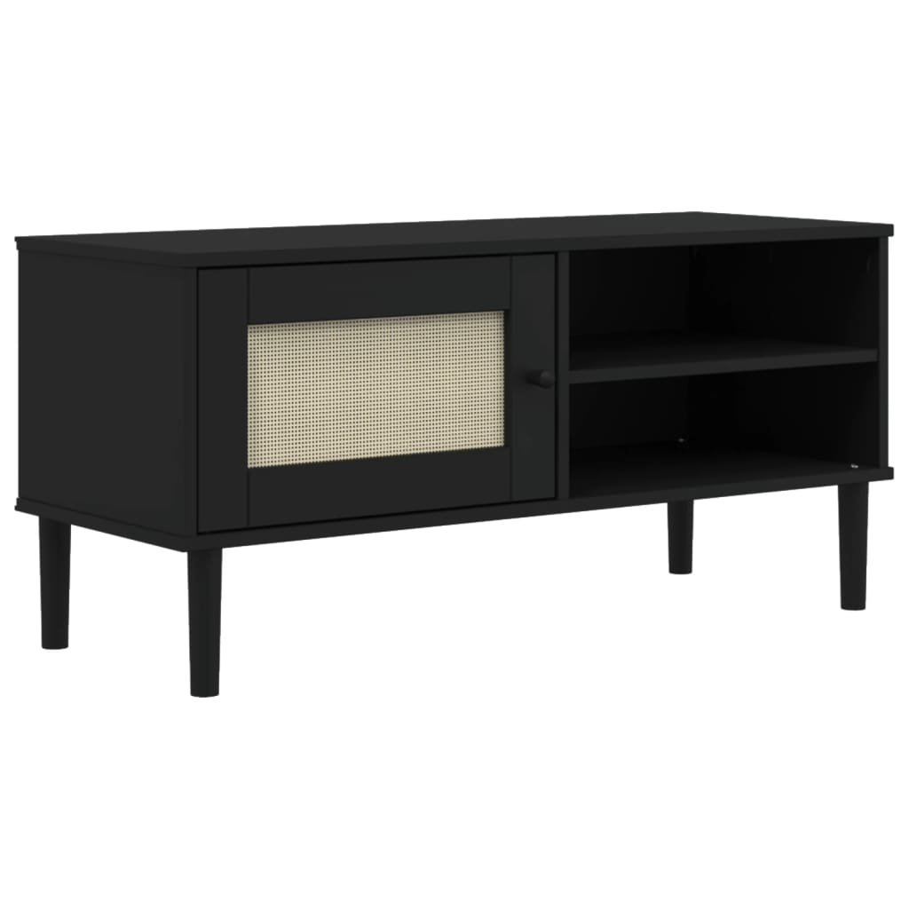 Tv-meubel SENJA 106x40x49 cm rattan massief grenenhout zwart is nu te koop bij PeponiXL, paradijselijk wonen!