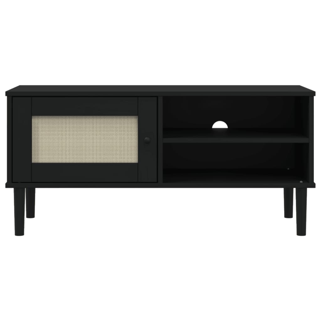 Tv-meubel SENJA 106x40x49 cm rattan massief grenenhout zwart is nu te koop bij PeponiXL, paradijselijk wonen!
