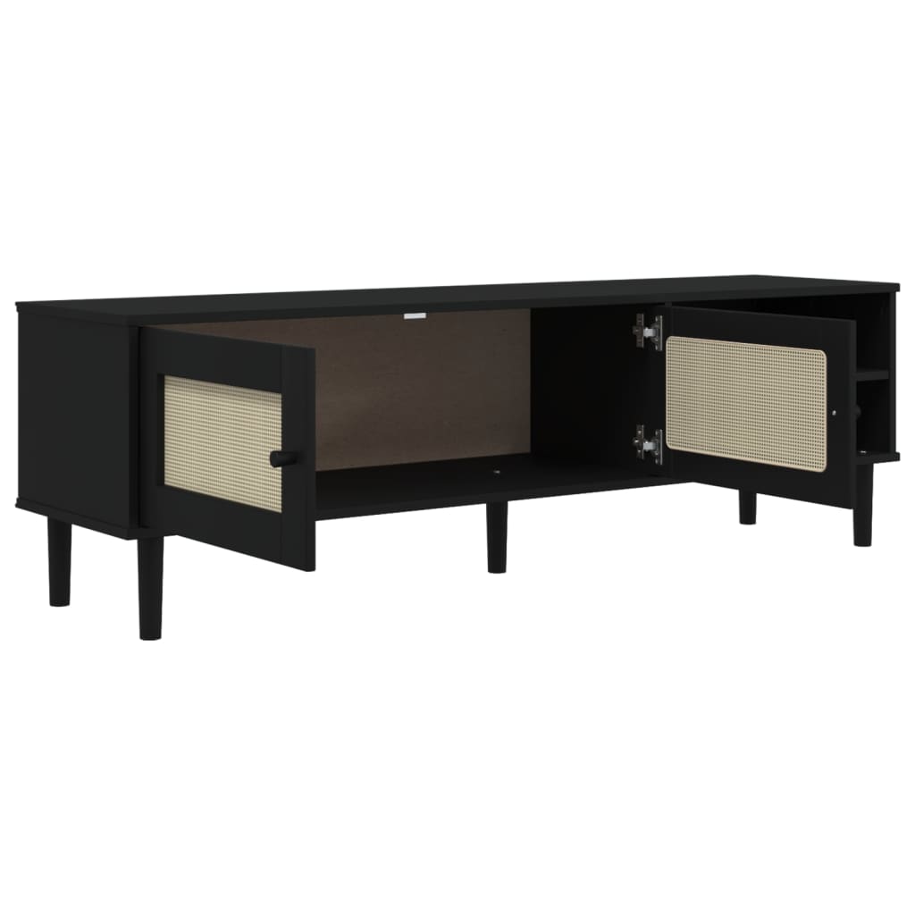 Tv-meubel SENJA 158x40x49 cm rattan-look massief grenen zwart is nu te koop bij PeponiXL, paradijselijk wonen!