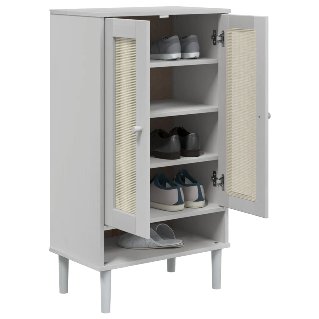 Schoenenkast SENJA 59,5x35x107 cm rattan look grenenhout wit is nu te koop bij PeponiXL, paradijselijk wonen!