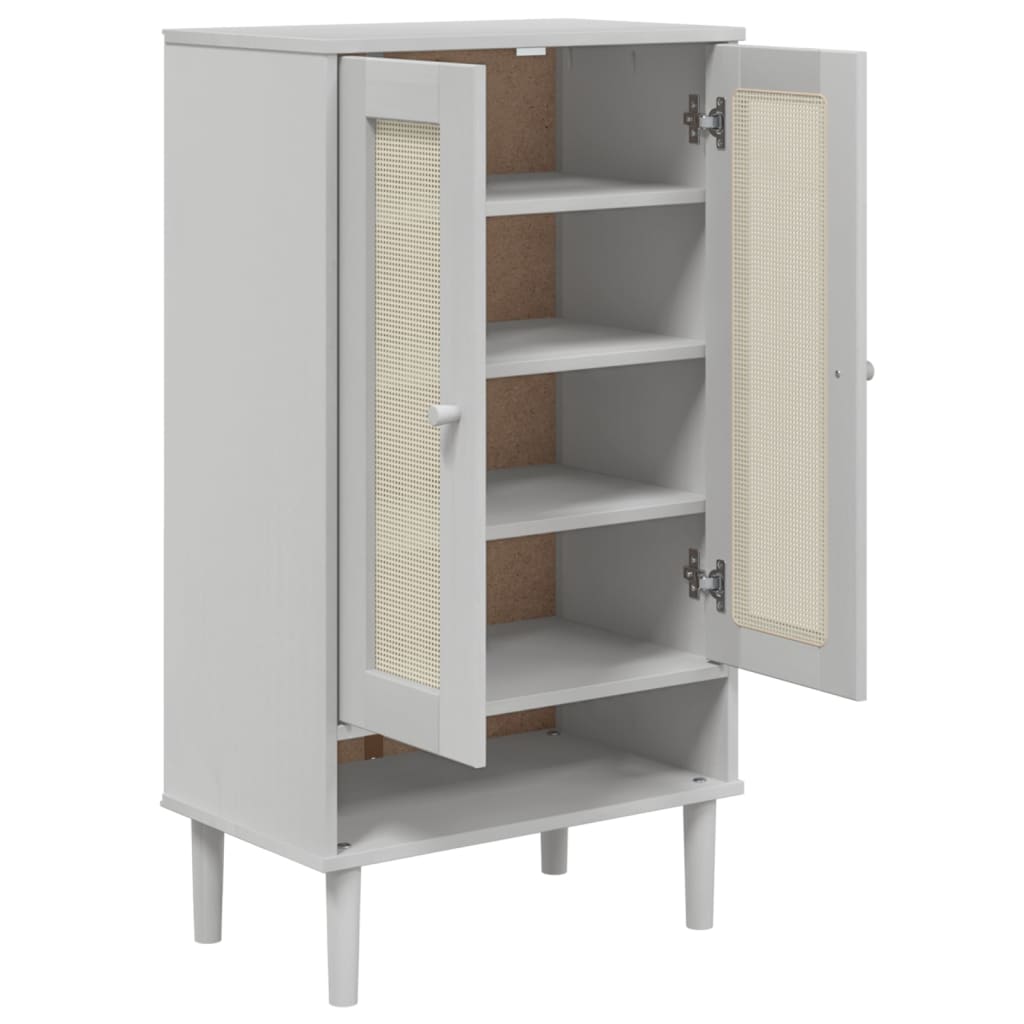 Schoenenkast SENJA 59,5x35x107 cm rattan look grenenhout wit is nu te koop bij PeponiXL, paradijselijk wonen!