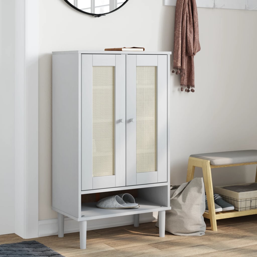 Schoenenkast SENJA 59,5x35x107 cm rattan look grenenhout wit is nu te koop bij PeponiXL, paradijselijk wonen!