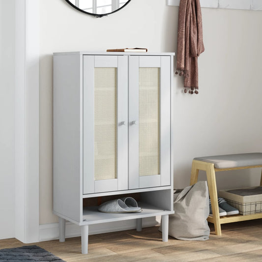 Schoenenkast SENJA 59,5x35x107 cm rattan look grenenhout wit is nu te koop bij PeponiXL, paradijselijk wonen!