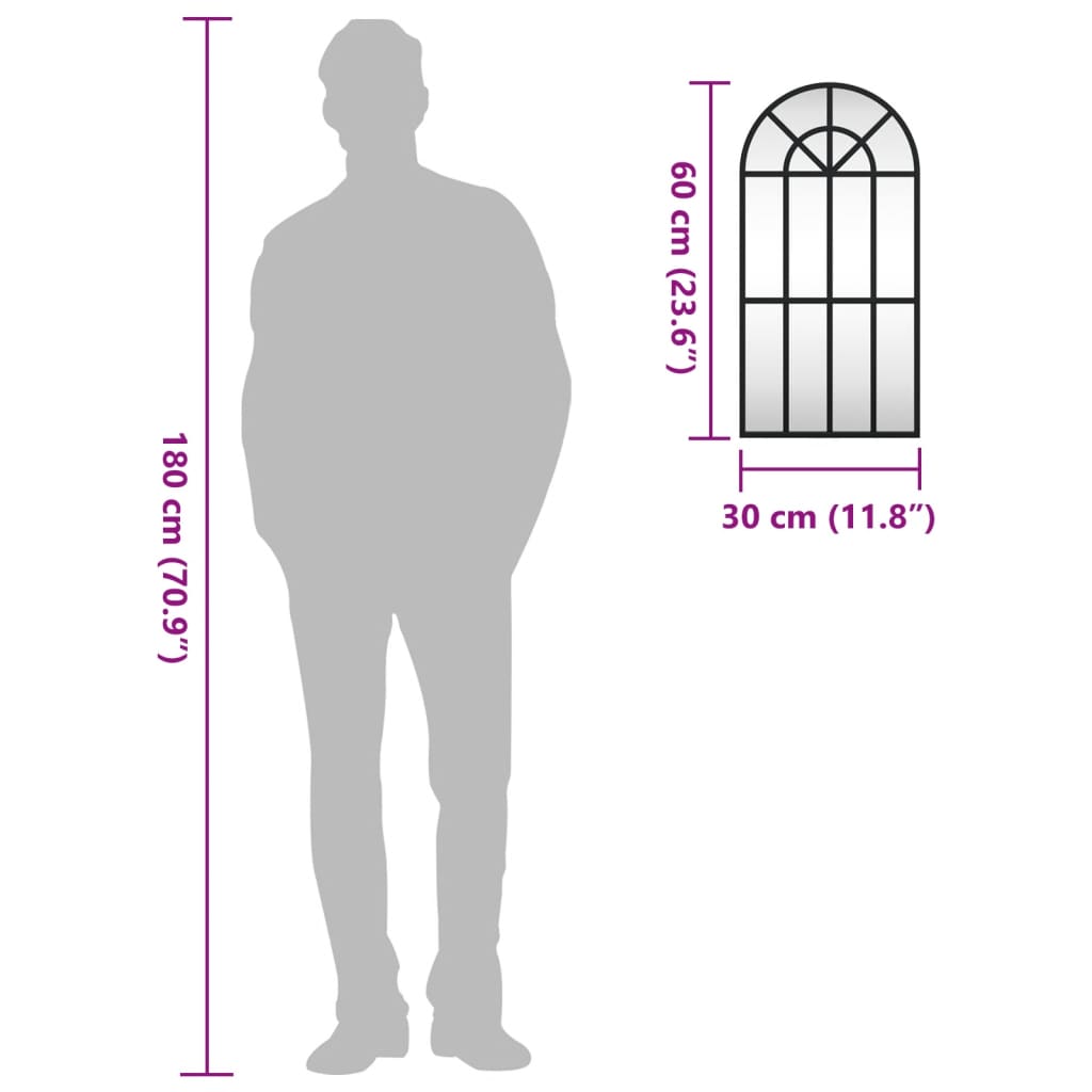 Wandspiegel boog 30x60 cm ijzer zwart is nu te koop bij PeponiXL, paradijselijk wonen!