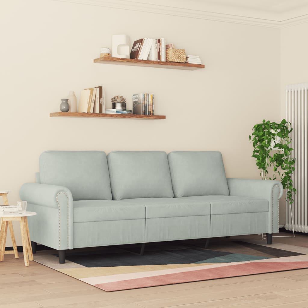 Driezitsbank 180 cm fluweel lichtgrijs is nu te koop bij PeponiXL, paradijselijk wonen!