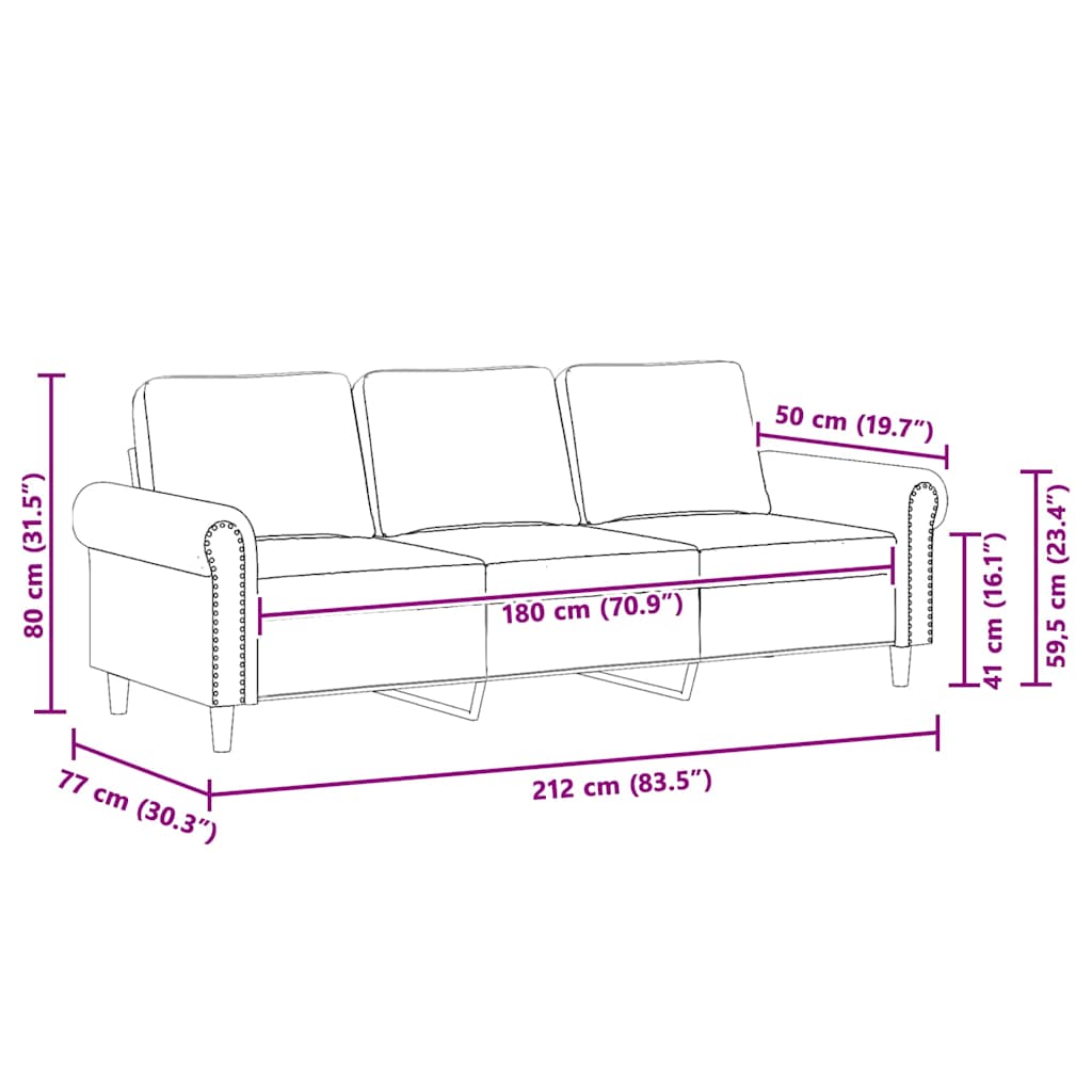 Driezitsbank 180 cm fluweel lichtgrijs is nu te koop bij PeponiXL, paradijselijk wonen!