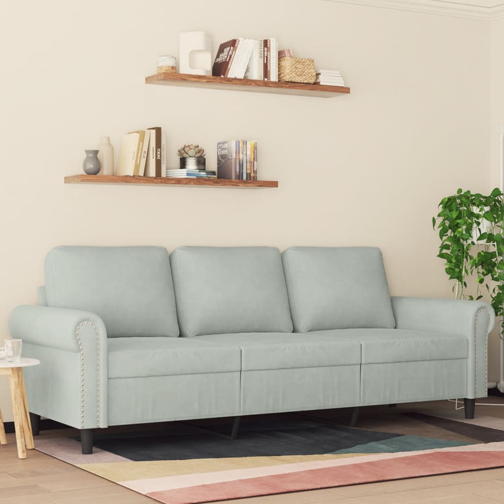 Driezitsbank 180 cm fluweel lichtgrijs is nu te koop bij PeponiXL, paradijselijk wonen!