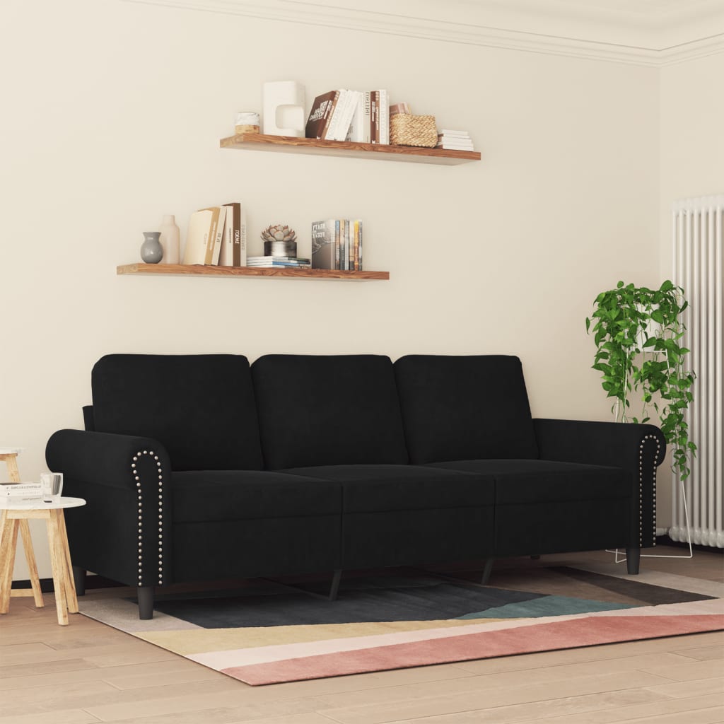 Driezitsbank 180 cm fluweel zwart is nu te koop bij PeponiXL, paradijselijk wonen!
