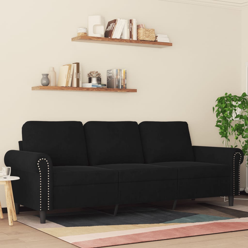 Driezitsbank 180 cm fluweel zwart is nu te koop bij PeponiXL, paradijselijk wonen!