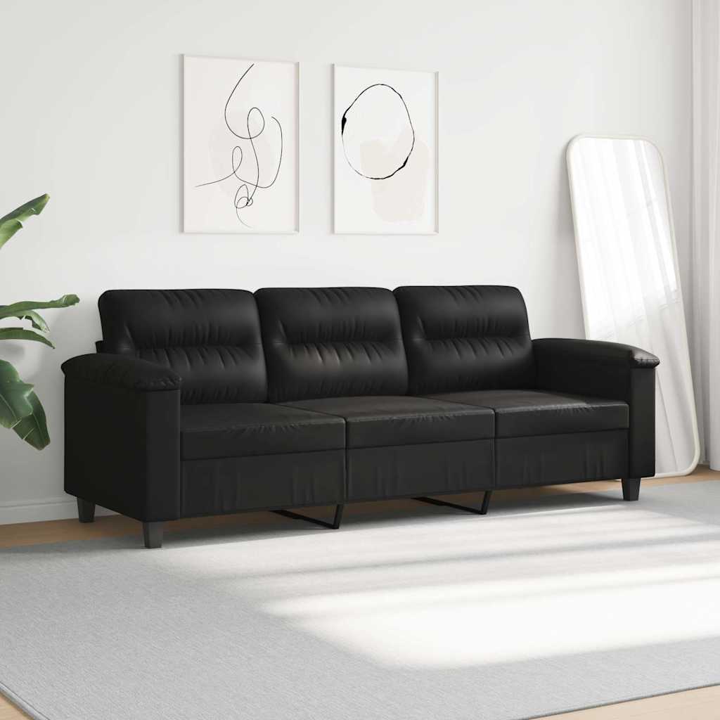 Driezitsbank 180 cm microvezelstof zwart is nu te koop bij PeponiXL, paradijselijk wonen!