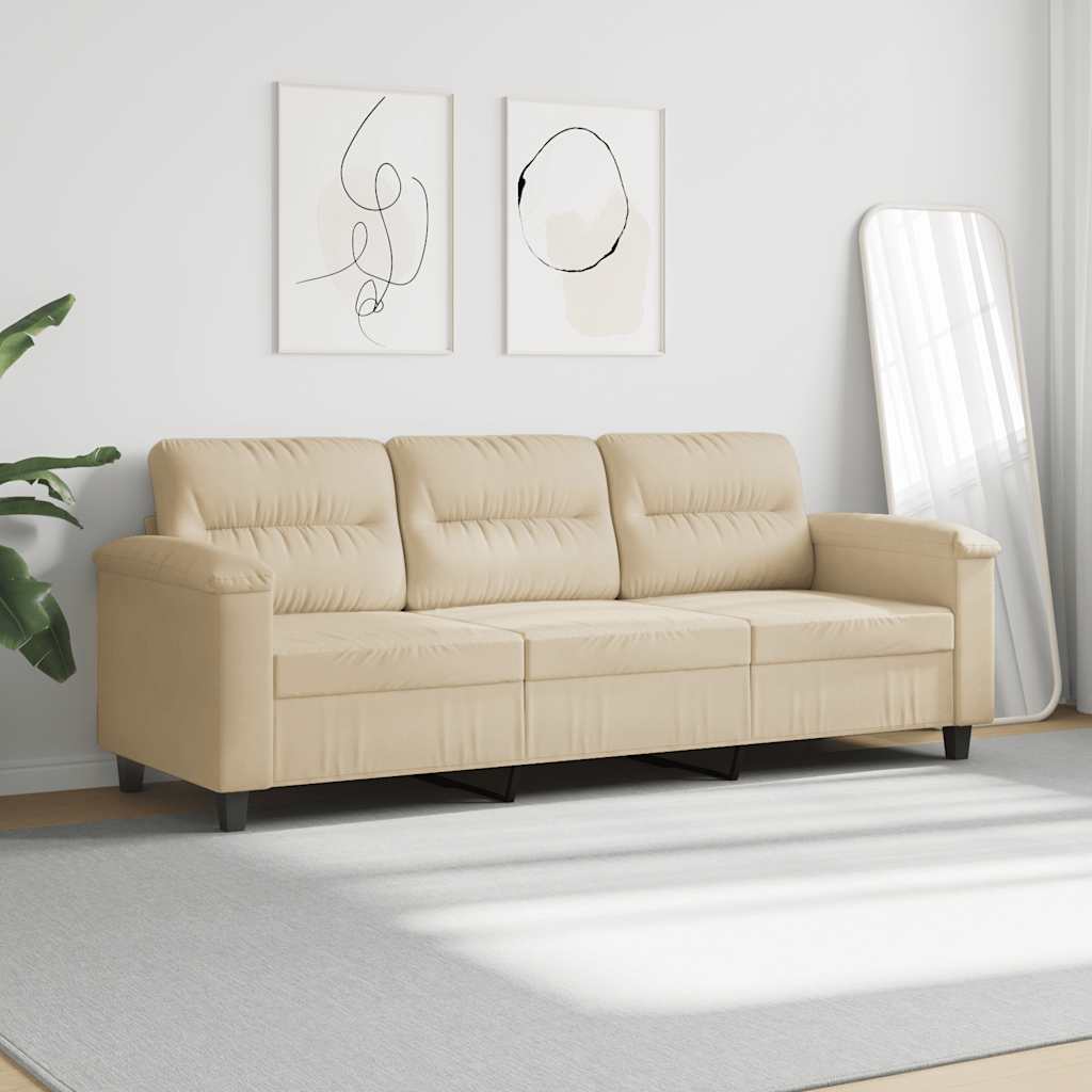 Driezitsbank 180 cm microvezelstof crèmekleurig is nu te koop bij PeponiXL, paradijselijk wonen!