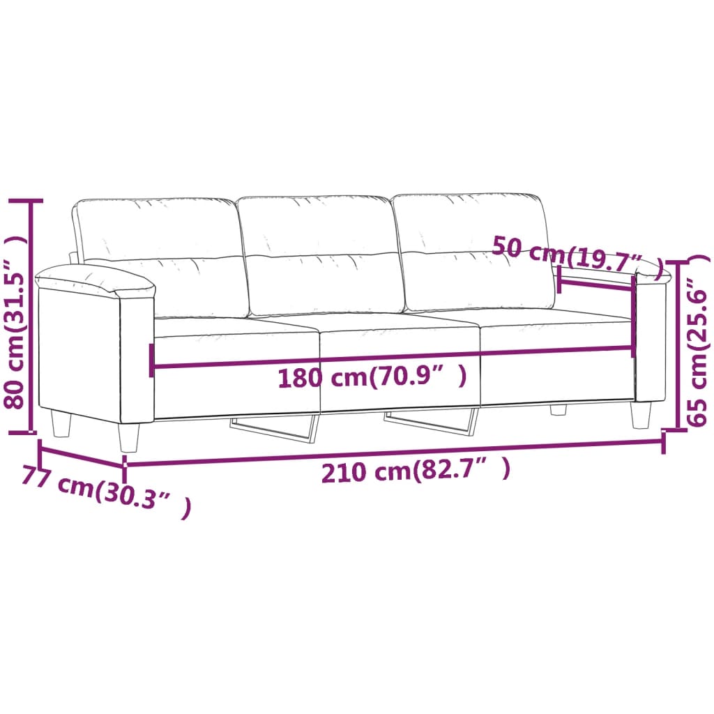 Driezitsbank 180 cm microvezelstof crèmekleurig is nu te koop bij PeponiXL, paradijselijk wonen!